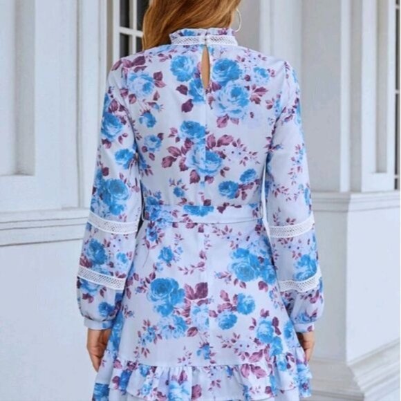 FLORAL, TIERED, RUFFLED,  CUT OUT, ZIPPER MINI DRESS - Picture 2 of 10